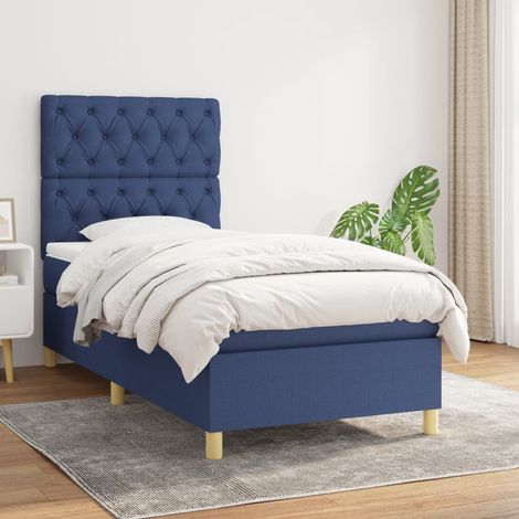 Lit à sommier tapissier avec matelas - Lit Adulte - Meuble de Chambre à Coucher - Bleu 80x200 cm Tissu VSGS304383 (1/5)