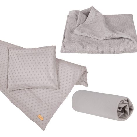 roba Set Regalo per Neonati Lil Planet - 3 Pezzi - Cuscino Piccolo a Maglia - Lenzuolo in Jersey - Coperta Lavorata in Maglia 80 x 80 cm - Materiale Biologico - 80% Cotone e 20% Poliestere - Grigio (1/5)