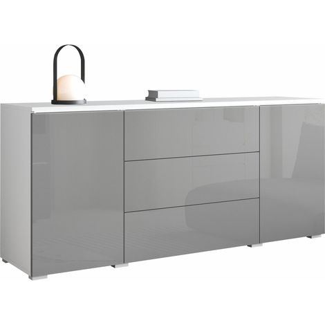 Cómoda Mirfivo 102, Gris brillante, Con cajones y puertas, Número de cajones: 3, 66x150x40cm, LED