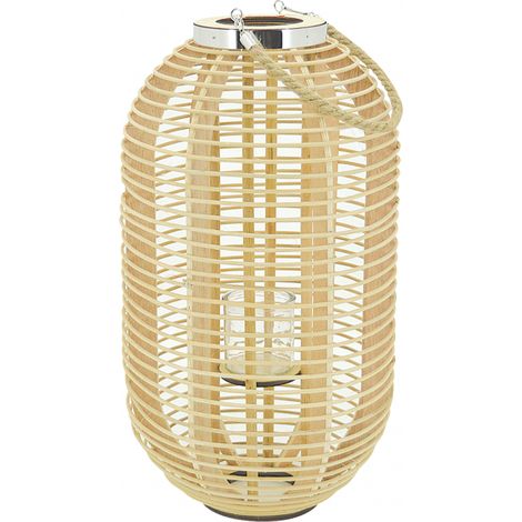 Lanterne en rotin naturel + verre