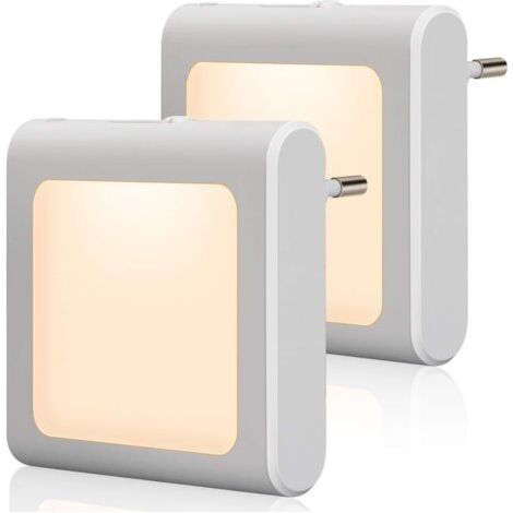 Veilleuse avec capteur crépusculaire, 2 pièces Luminosité Réglable à l'infini Très bon pour chambre d'enfant, escalier, chambre à coucher, cuisine, lampe d'orientation, blanc chaud [Classe énergétique (1/4)