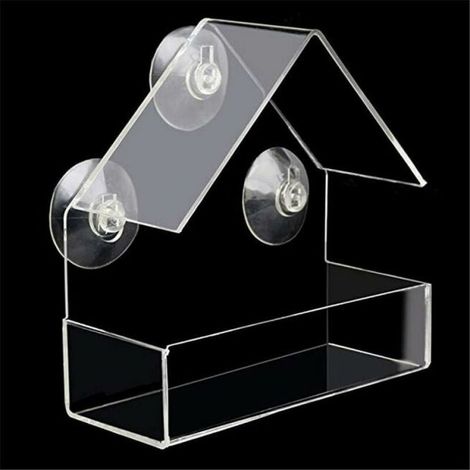 Large Hanging Outdoor Bird Feeder, 3 Strong Sticky Suction Cups, Clear Acrylic Bird Feeder Rainproof Bird Feeder (1/5)