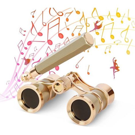 Binocolo - Binocolo da opera - Binocolo da palcoscenico - Binocolo da teatro - Ingrandimento 3x25 - Con maniglia - Metallo retrò - Per teatro, concerti e musical - Compatto - Champagne (1/5)