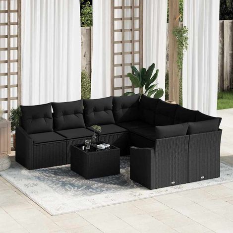 vidaXL Garten Sofa Set 9-teilig Schwarz Rattan 4-Sitzer Outdoor Sofa (1/5)