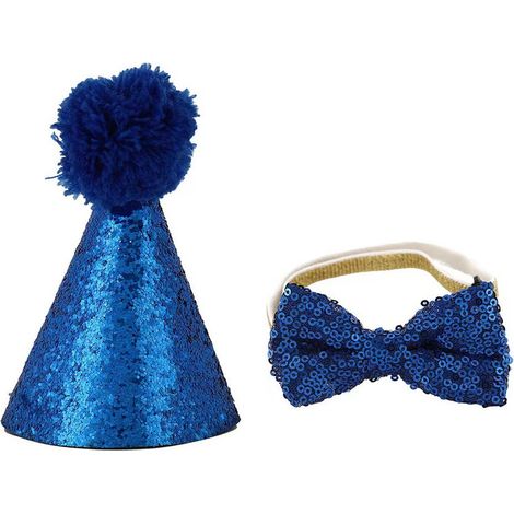 Animal de Anniversaire Chapeau Animal Hat d'anniversaire Paillettes Chapeau Chien Décoration,bleu royal (1/5)