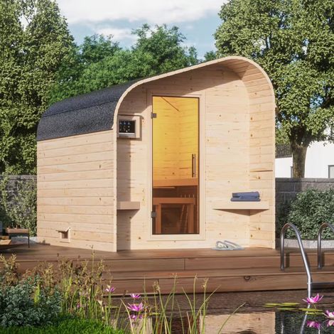 Sauna Exterieur Tonneau 4-6 Places Bois Epicea Nordique 38mm Karibu