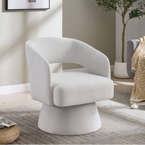 Poltrona girevole 360° 68x66x75 cm in velluto beige, salvaspazio per soggiorno FloraGrace (1/5)