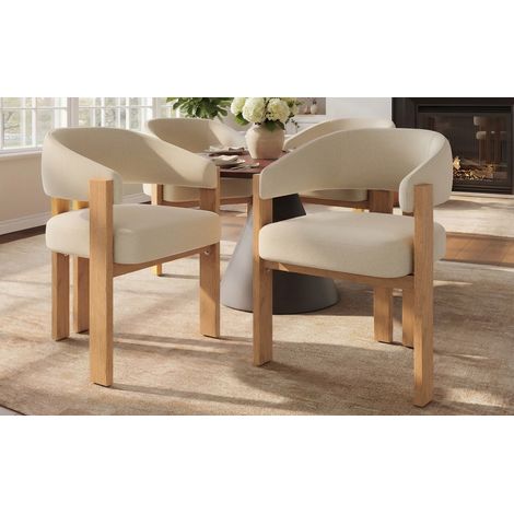 Sillas de comedor ergonómicas (juego de 4) con acolchado grueso, patas de hierro resistentes y aspecto de madera: transpirables, fáciles de limpiar, ideales para el dormitorio, el comedor y la sala de (1/5)