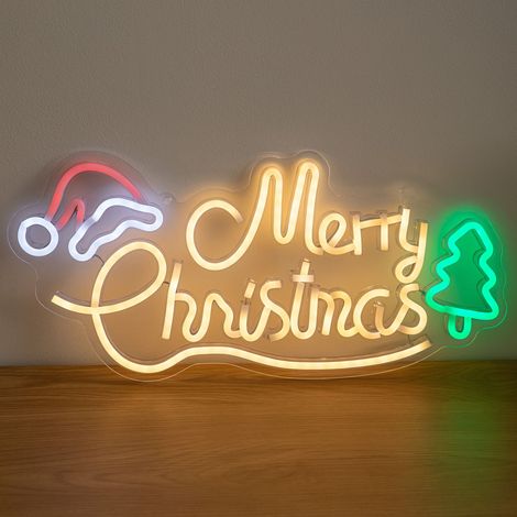 43cm Multicoloured Neon Merry Christmas LED Sign with USB Cable (1/5)