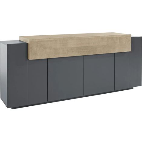 Credenza da Soggiorno 200 cm 4 Ante Battenti 1 Ribalta Antracite Rovere (1/4)