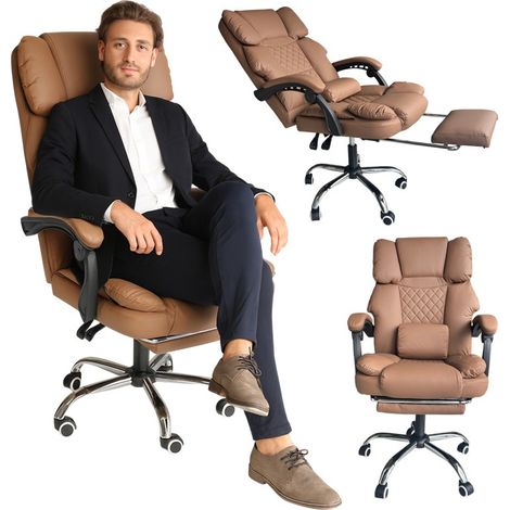 Sedia da ufficio girevole MASTER PRESTIGE con poggiapiedi e massaggiatore - ecopelle color caffè KO42CAP