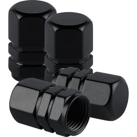 Bouchon de valve de pneu en aluminium , anti-poussière , pour véhicules tout-terrain , voitures , vélos et motos , hexagonal (4 pièces , noir) (1/5)