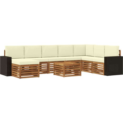 Conjunto de sofás de exterior con cojín 9 pcs Natural y Crema vidaXL (1/5)