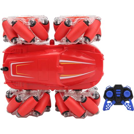 Voiture acrobatique M2 2.4G LED à quatre roues motrices, télécommandée sans interférences, avec lumières LED double face, batterie 3,7 V 500 mAh, pour enfants de plus de 6 ans, rouge. (1/5)
