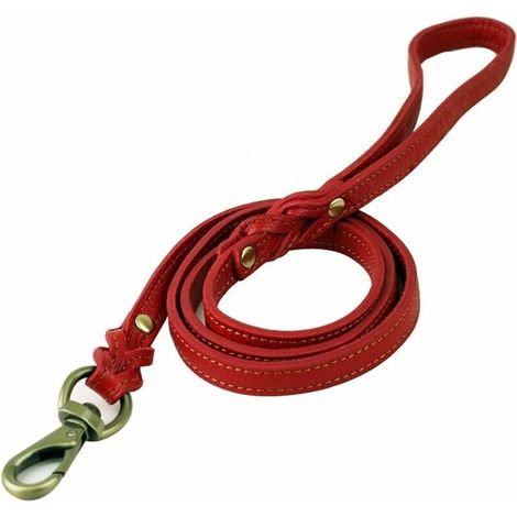 Bear Durable Braided Genuine Leather Dog Leash 1.2m Long 1.2cm Wide Heavy Duty Big Dog Training Leash Walking Leash Red