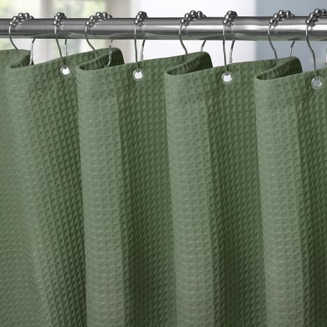 Duschvorhang – 1-teilig – Waffel-Polyester – wasserdicht und schimmelresistent – für Badewanne und Duschkabine – 182 x 182 cm, Grün (1/5)