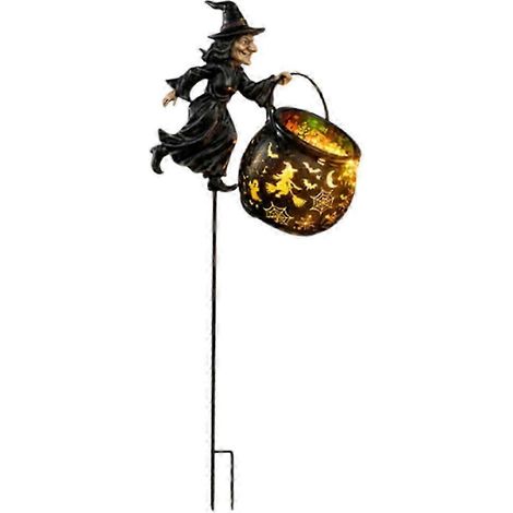 Lumières de jardin étanches en forme de chaudron de sorcière pour Halloween, à planter sur un piquet. Décorations lumineuses pour jardin, terrasse, porche et fêtes.