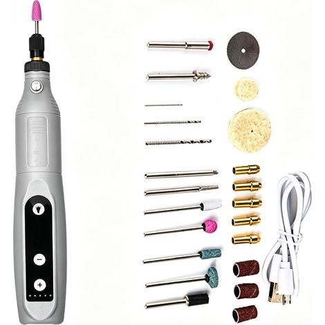 Outil rotatif sans fil avec 24 accessoires – Mini meuleuse électrique 3,7 V 5 vitesses 3600-15 000 tr/min, rechargeable par USB pour les travaux de bricolage (1/5)