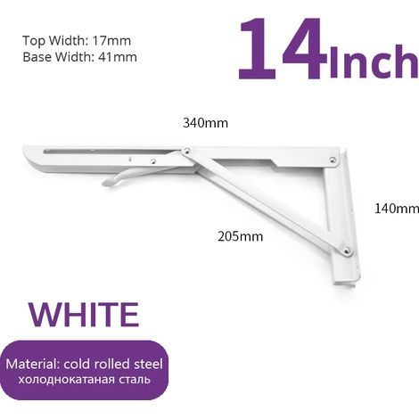 (Blanc 35,5 cm - FR) 2 équerres pliantes en acier inoxydable, blanc et noir, support mural triangulaire en fer pour étagère, banc ou table (1/5)