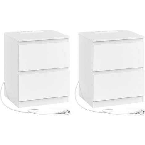 Vasagle – Lot de 2 tables de chevet modernes – Multiprise intégrée avec 2 prises CA, 1 USB, 1 USB-C – 2 tiroirs spacieux – Blanc nuage