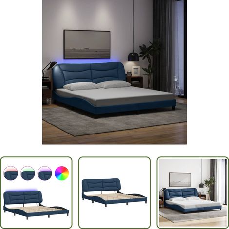 LED-Leuchten -  Bettgestell mit LED ohne Matratze "Hvar" Blau 180x200 cm Stoff (1/5)