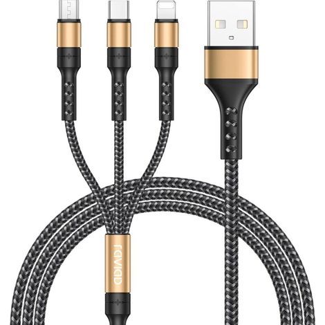 3-in-1-Universalkabel [1,3 m] Multi-USB-Nylon-Ladekabel mit Micro-USB-Typ-C-Lightning-Kabel für iPhone, Samsung Galaxy, Huawei, Honor. (1/4)
