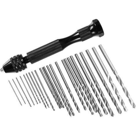 Set of 25 drill bits for hand drills, 25 mini twist drill bits (0.6 to 3 mm) with 1 handle for jewelry, wood, plastic (1/5)