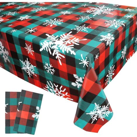 Weihnachts-Tischdecke 2er-Set kariert mit Schneeflocken 137x274cm wasserdicht