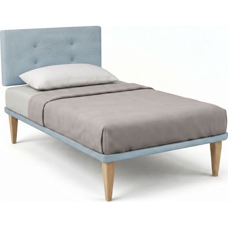 Letto Singolo con Rete Rivestita 80x190 cm Microfibra Azzurro Tessis Testata Button (1/5)