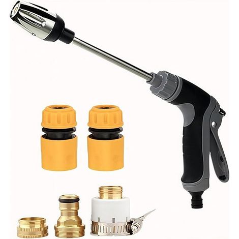 Power Jet Pistolet à eau haute pression pour tuyau d'arrosage, idéal pour le lavage de voiture, jardin et terrasse, avec accessoires, 3 modes de pulvérisation, réservoir à mousse, métal robuste (1/5)