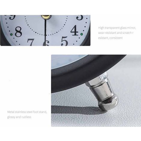 Mechanischer Wecker Twin Bell, 7,6 cm, schwarzes Metall – Sanfter Weckton mit Hintergrundbeleuchtung – Für Büro und Schlafzimmer – Batteriebetrieben (AA-Batterien) (1/5)
