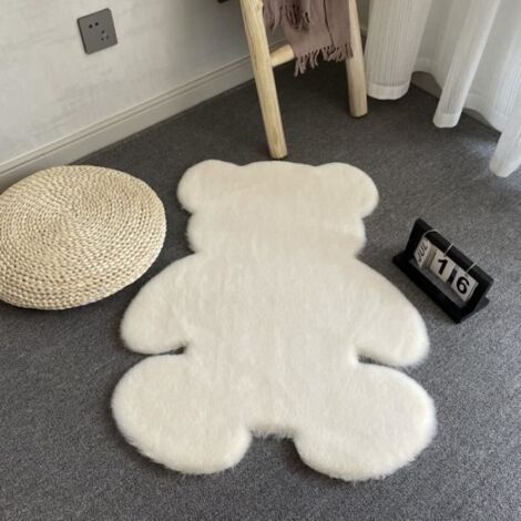 Weiche Kunstfell-Fußmatte in Bären- oder Hasenform, luxuriöser Stuhlbezug, beige, 60 x 80 cm (1/5)