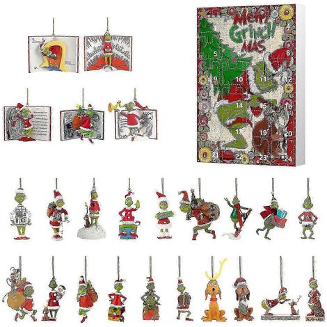 Calendrier de l'Avent de Noël, boîte surprise, compte à rebours de 24 jours, pendentif sapin de Noël, boîte surprise Grinch (1/5)