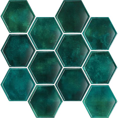 Crédence Adhésive Bleu Foncé Hexagone Stickers Carrelage Adhesif Mural Cuisine Carreaux Adhesif Salle de Bain Imperméable Autocollant Stickers Muraux 3d Toilette 30.5cm×30.5cm 6 Pièces (1/5)