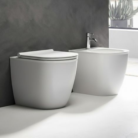 Set sanitari filomuro traslato bianco opaco e sedile soft close di Ceramica Dolomite Mayka (1/5)