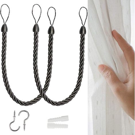 lot De 2 Embrasses Noirpour Rideaux D'extrieur, Draperie, Dcoration Artistique, Faite La Main, En Coton Naturel Tricot, Embrasses Pour Rideaux Tr (1/5)