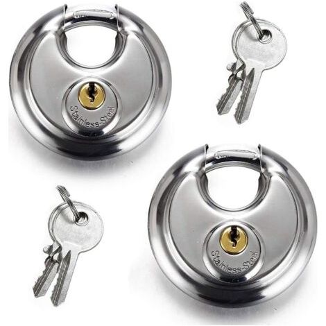 PA 2er-Pack rundes Scheiben-Vorhängeschloss aus Edelstahl, 70 mm, robustes, rostfreies Scheiben-Vorhängeschloss, Aufbewahrungs- und Werkzeugkasten-Vorhängeschloss, Diebstahlsicherungskette für La (1/5)