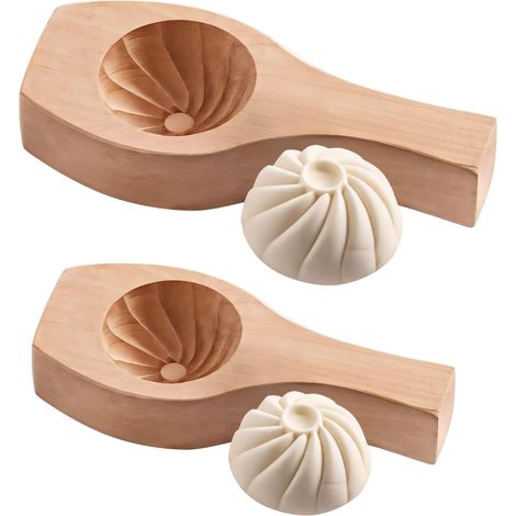 Juego de 2 moldes de madera para baozi, uno grande y otro pequeño, prensa clásica para bollos al vapor, herramienta sencilla para dar forma a la masa de bao y xiaolongbao chinos, ideal para cocinar en (1/5)