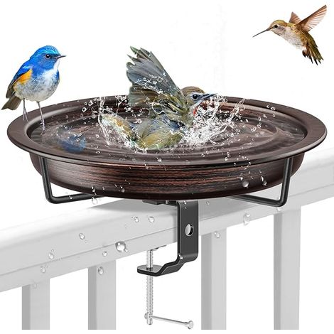 Abreuvoir oiseaux à suspendre garde-corps balcon, distributeur nourriture oiseaux et abreuvoir oiseaux jardin, bol nourriture suspendu, assiette suspendu (1/5)