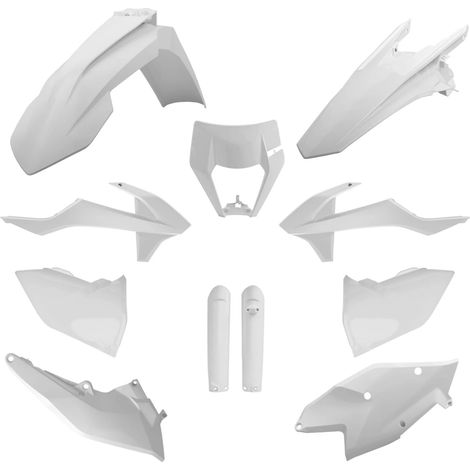 Kit di plastiche Polisport per KTM EXC 17-19, bianco e resistente.