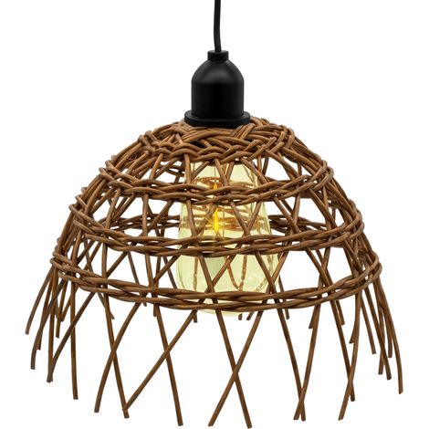 LED Pendelleuchte in Weide Optik warm weiß mit Timer - 23 cm - Hängeleuchte im Rattan Design für Außen und Innen