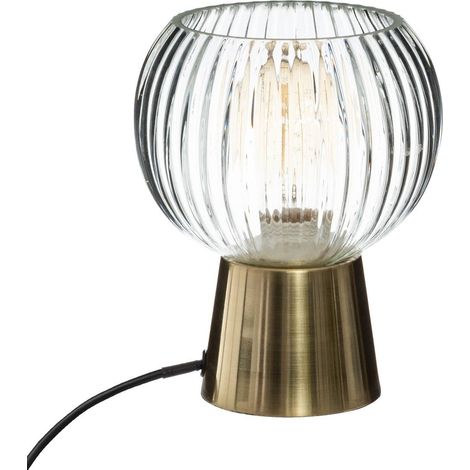 Atmosphera – Lampe à poser en verre 19,5 cm – Base en laiton brossé – Compatible ampoules E27 jusqu'à 25W – Éclairage d'appoint décoratif (1/6)
