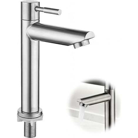 Bathroom Faucet Stainless Steel Cold Water Mixer Single Hole Sink Furniture Modern Brushed Design Easy Installation Durable Bathroom Taps (1/5)