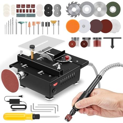 Mini Multi-Functional Table Saw,Mini Table Saws for Crafts,Portable Mini Desktop Electric Saw for Wood Cutting,Speeds & Angle Adjustable with More Accessories for Plastic Acrylic Cutting (1/5)