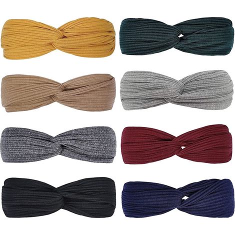 Juego de 8 diademas cruzadas para mujer, ideales para la limpieza facial y capilar. Diademas deportivas muy elásticas y absorbentes. (1/5)