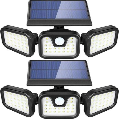 Lampes solaires d'extérieur, 3 000 lm, détecteur de mouvement ultra-lumineux, IP65, étanche, 6 500 K, projecteur de sécurité à énergie solaire pour garage, cour, patio (1/4)
