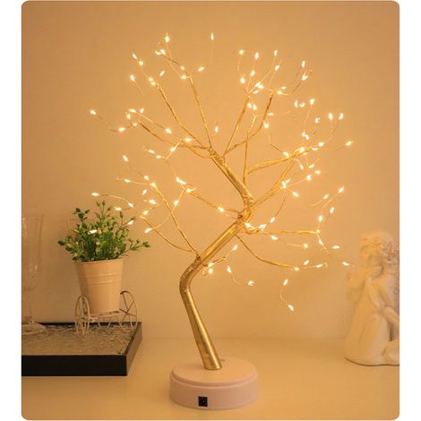 Funkelnder Boom - Goldene Zweige - Warmweiße Lichterkette für kleine Bäumchen - Baumlampe aus Kupferdraht - Weihnachtsbaum - LED-Lampenbaum - Dekorativer Lichterbaum - Geschenk für Sie - 50 cm