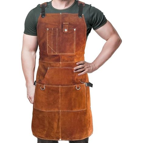 Tablier de Soudeur Professionnel en Cuir pour Homme avec 6 Poches. Tablier de Soudure Durable de Travail Anti-Flamme et Protection p (1/5)