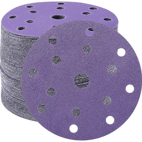 Schleifscheiben, 150 mm, Körnung 60, Schleifpapier, Schleifscheiben, 45 Stück, 15 Löcher, Schleifscheiben für Exzenterschleifer (lila)