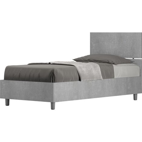 Letto Singolo 80x190 cm con Rete Demas Testata Dritta Cemento (1/4)